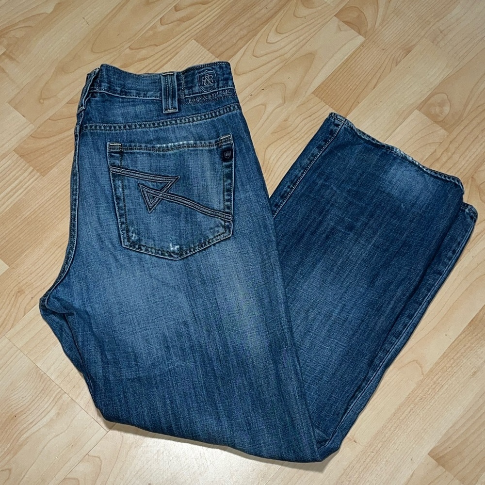 Rock & Republic Mens Stone Cold Distressed Blue Jeans Size 36x30